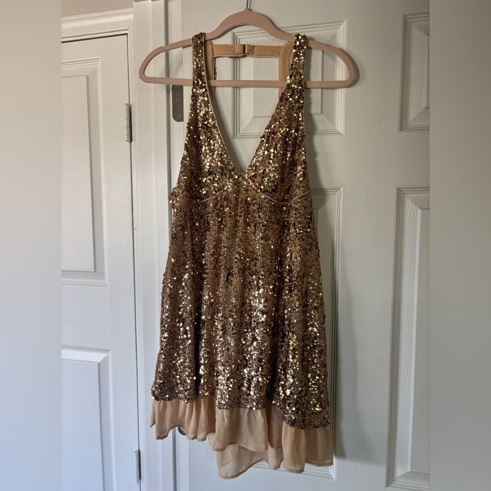 Free People Gold Sequin Mini Dress
